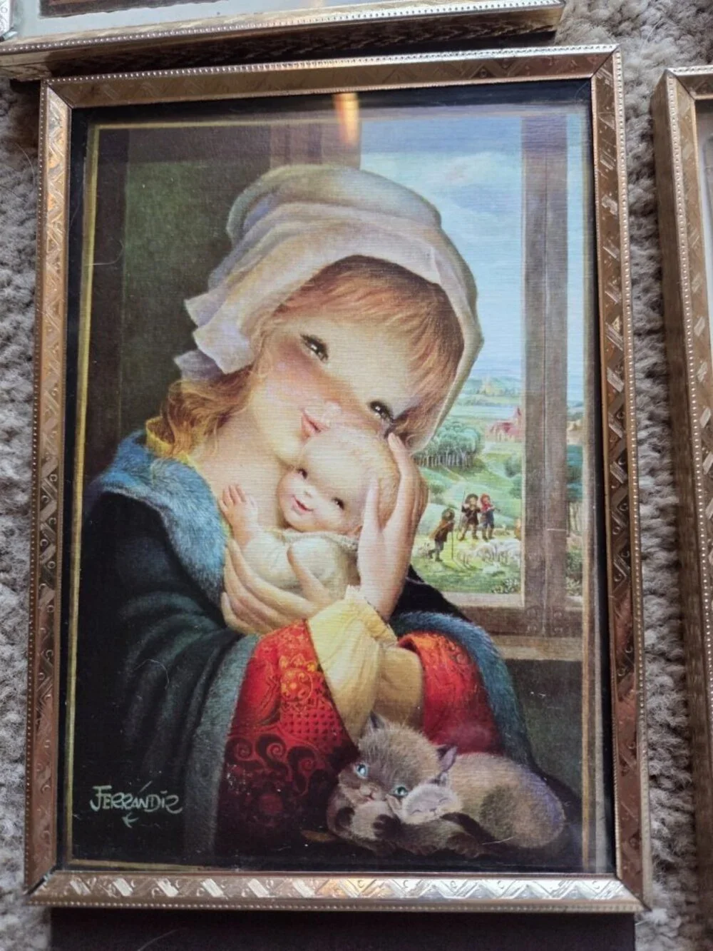 Vintage Juan Ferrandiz Framed Greeting Card Picture Collection Set 8 Mother Mary